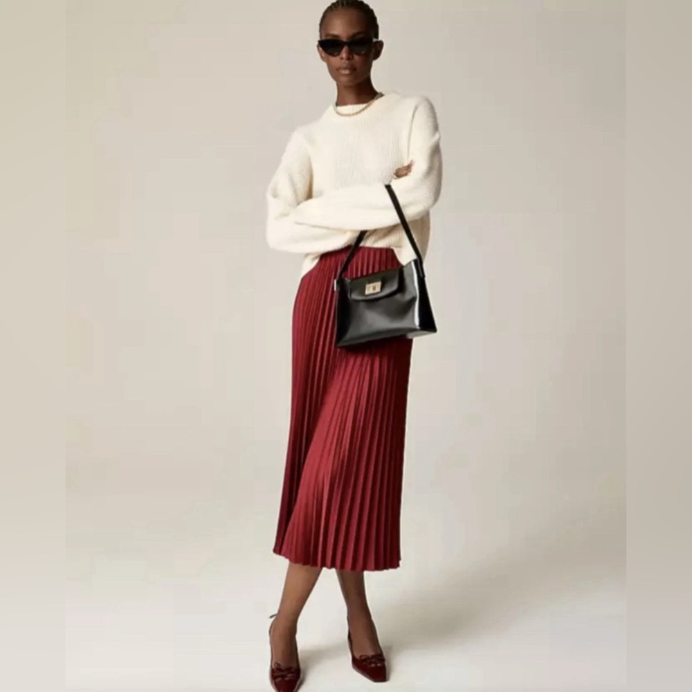 J. Crew Pleated Midi Skirt in Wine Red